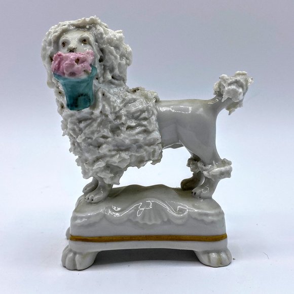 Other - Antique miniature Staffordshire poodle with flower baskets in its mouth 2.5" x3.